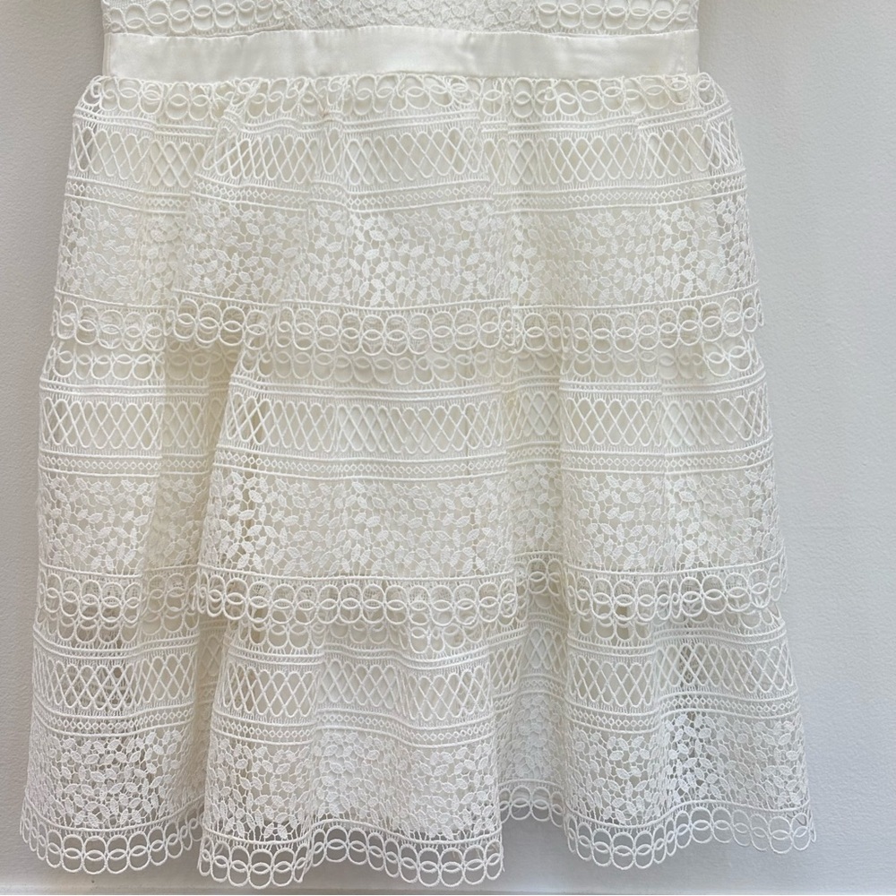 Bardot Crochet Lace Ava Tiered Mini Dress Bridal Bachelorette Ivory Small US 6 - Picture 6 of 14